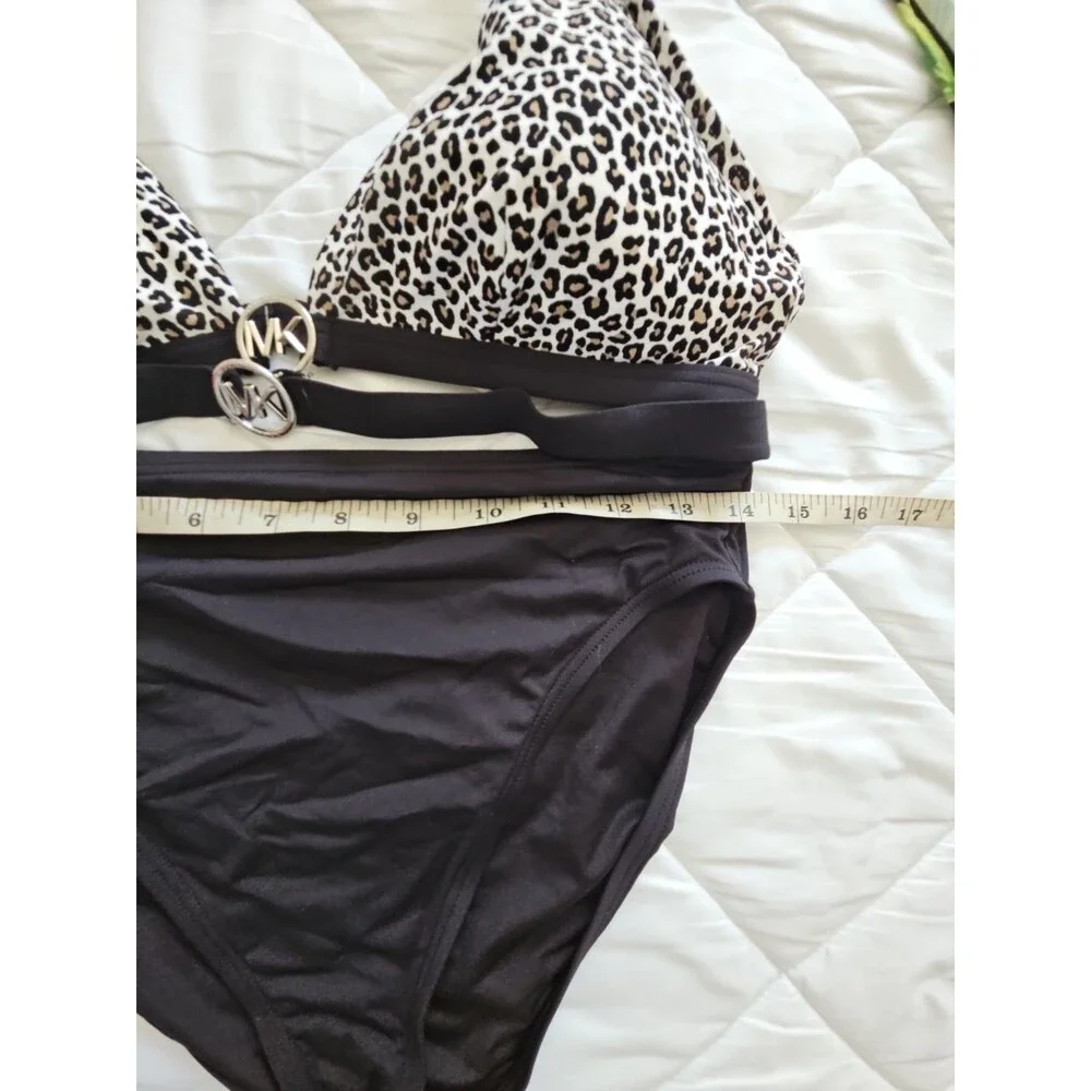 Michael Kors Leopard Triangle Bikini Bathing Suit Set Sz Large NWOT